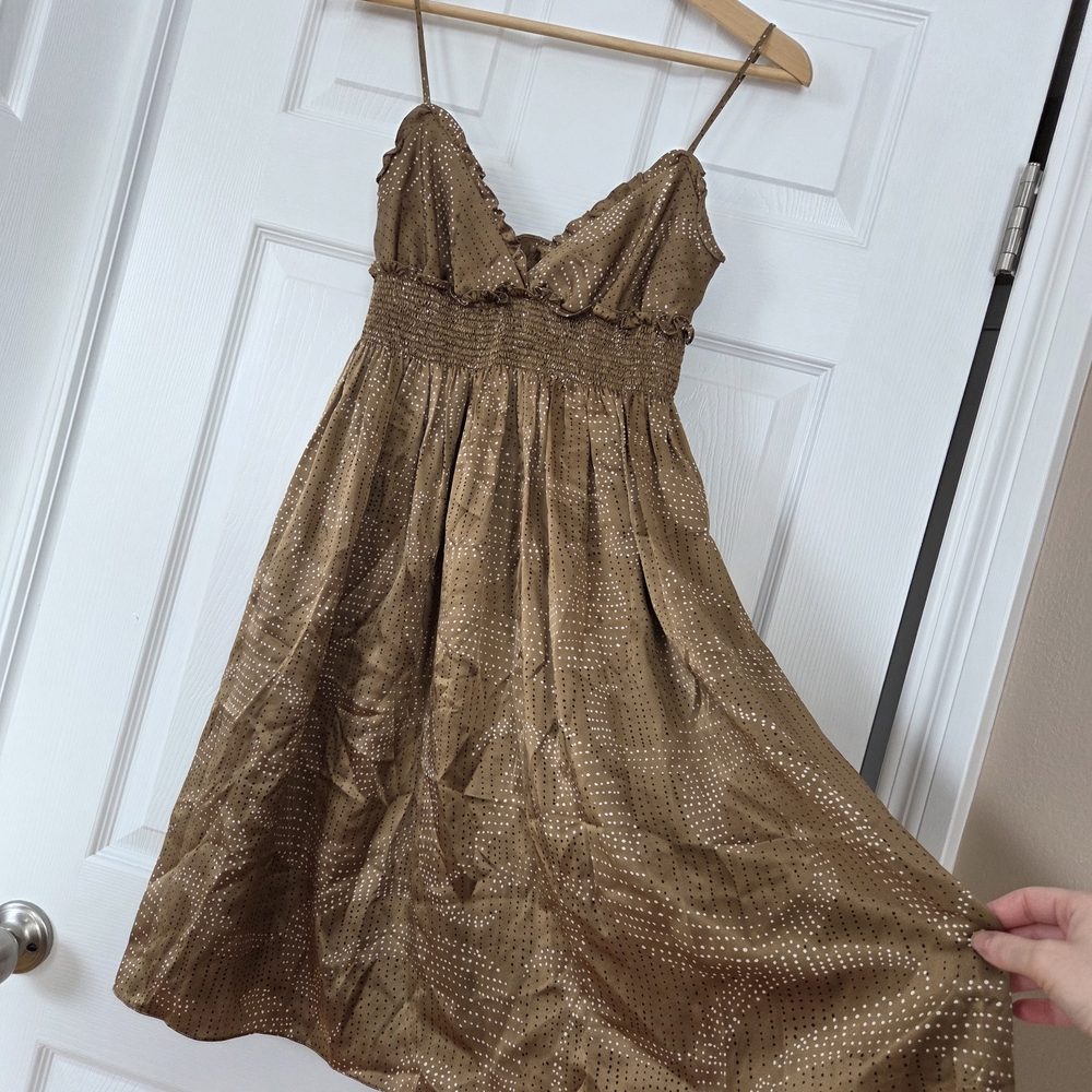 BCBGMaxAzria Silk gold/brown babydoll dress